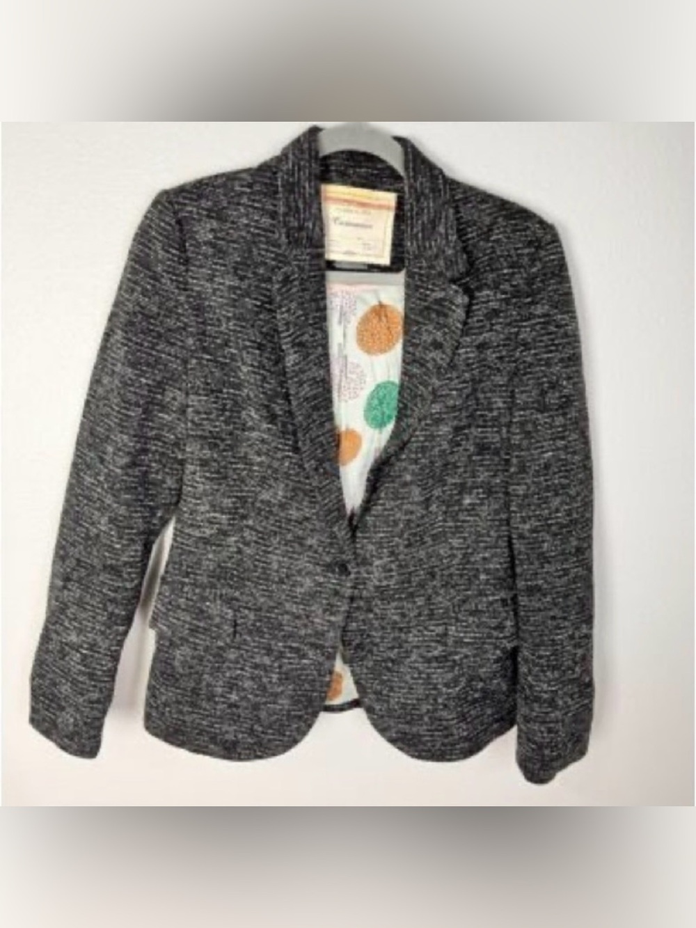 Anthropologie Cartonnier Knit Blazer XS Chic Whimsical Tree-Print Lining